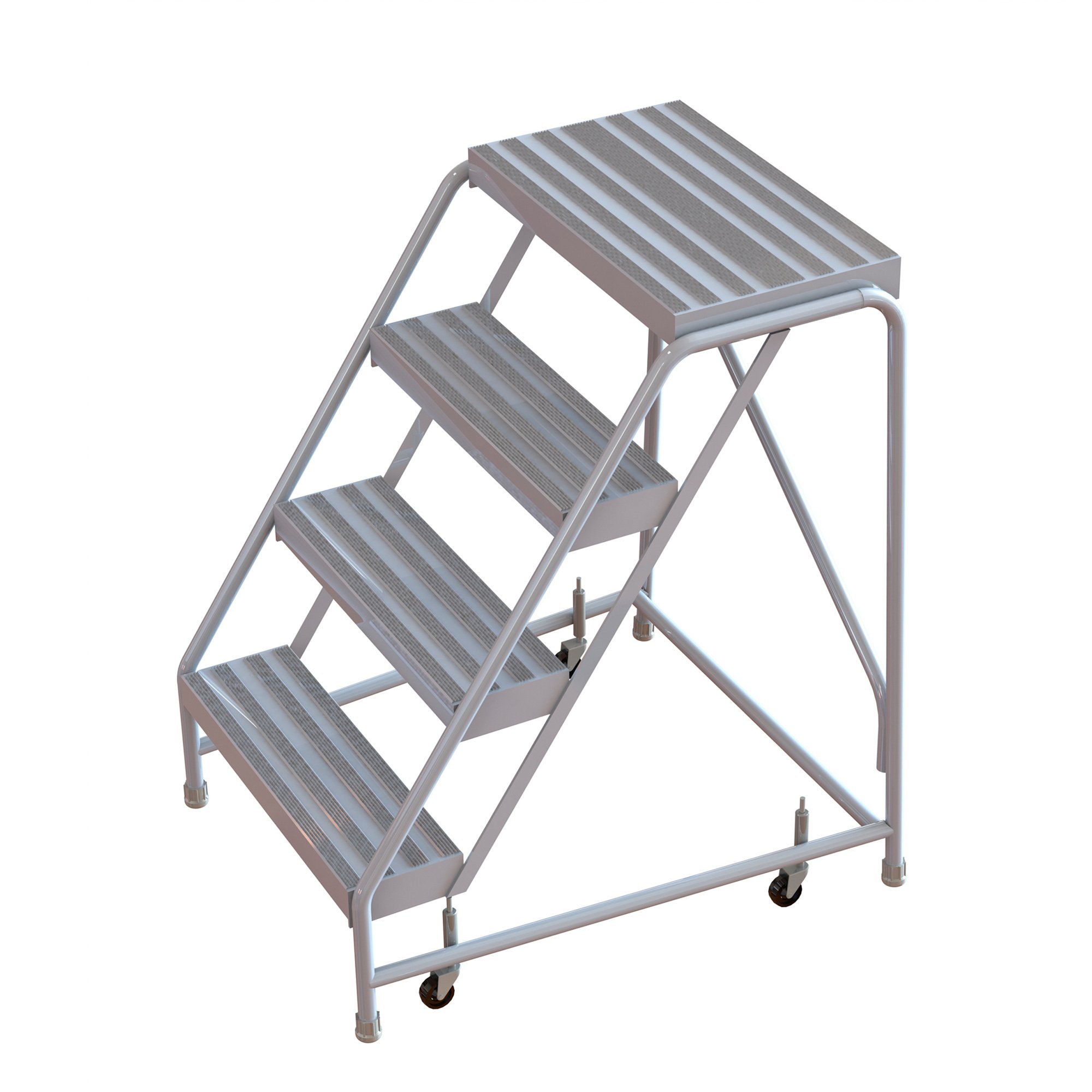 Tri-Arc 4-Step Aluminum Rolling Ladder with Ribbed Steps and Spring-Loaded Casters — 24in.W x 14in.D Platform, 350-Lb. Capacity, Model# WLAR004244